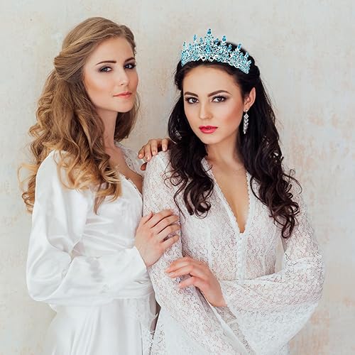 Miniatura 2 de VELSCRUN Tiara de cristal azul para mujeres y niñas, corona de princesa con peines para decoración de fiesta de cumpleaños, regalo de cumpleaños