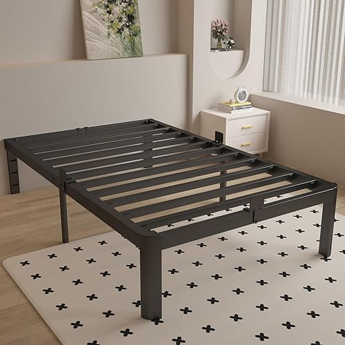 Miniatura 11 de Base de cama tamaño King de 6 pulgadas con juntas de metal, marco de cama negro tamaño King no necesita somier, soporte de plataforma de acero