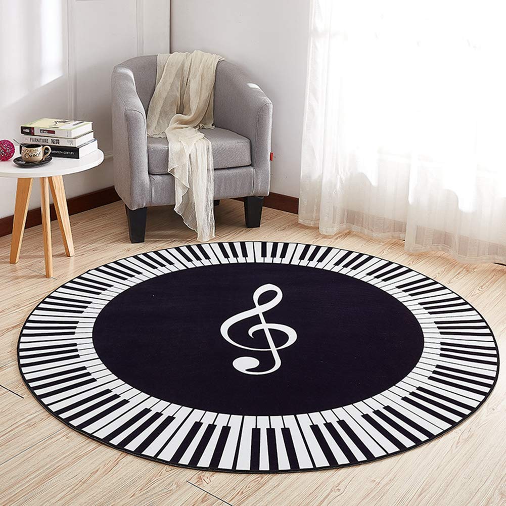 Genérico Alfombra Sala de Estar Alfombra pequeña Redonda de 70 cm Suave y esponjosa 8 Pinzas para Alfombra Base de Alfombra Antideslizante para Sala de Estar, Comedor. Partituras en Blanco y Negro de