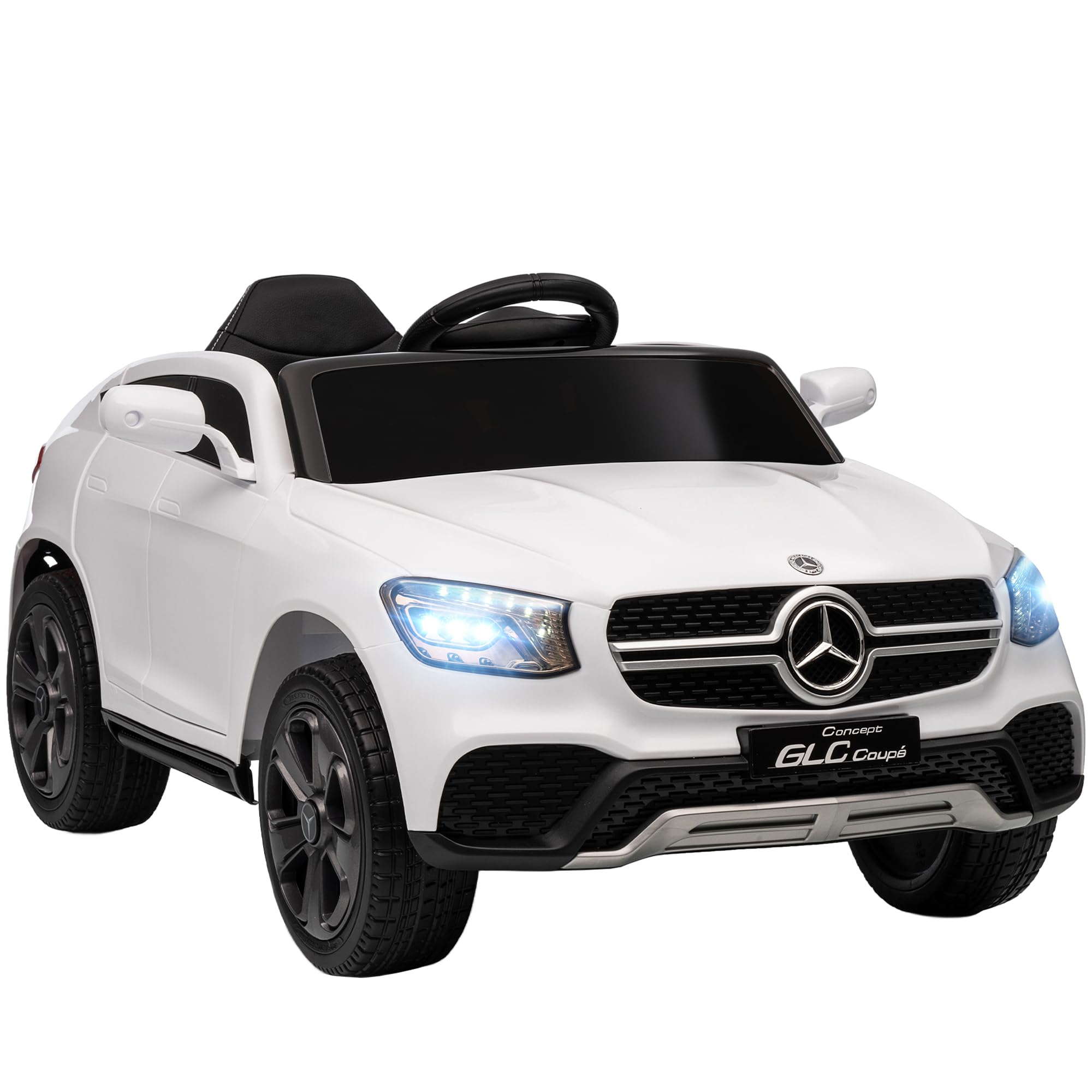 AIYAPLAY Voiture Électrique Enfants Mercedes-Benz GLC Coupe 12V Blanc | Véhicule Électrique, Télécommande 2,4G, 3 Vitesses, Phares, Musique, MP3, Klaxon, Démarrage Lent, 3 à 6 Ans