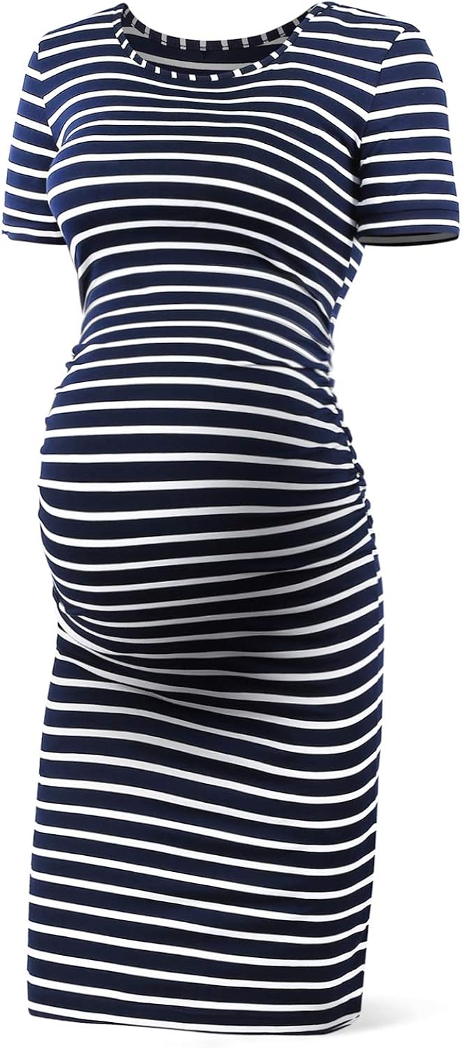 SUNNYBUY Womens Maternity Summer Dress Bodycon Side Ruched Casual Pregnancy Dress Short Sleeve at  Women’s Clothing store