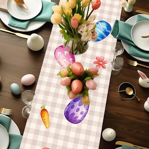 Miniatura 6 de Labeol Camino de mesa de Pascua, huevos de Pascua y cestas de 72 x 13 pulgadas, color claro, decoraciones de Pascua para mesa, camino de mesa de
