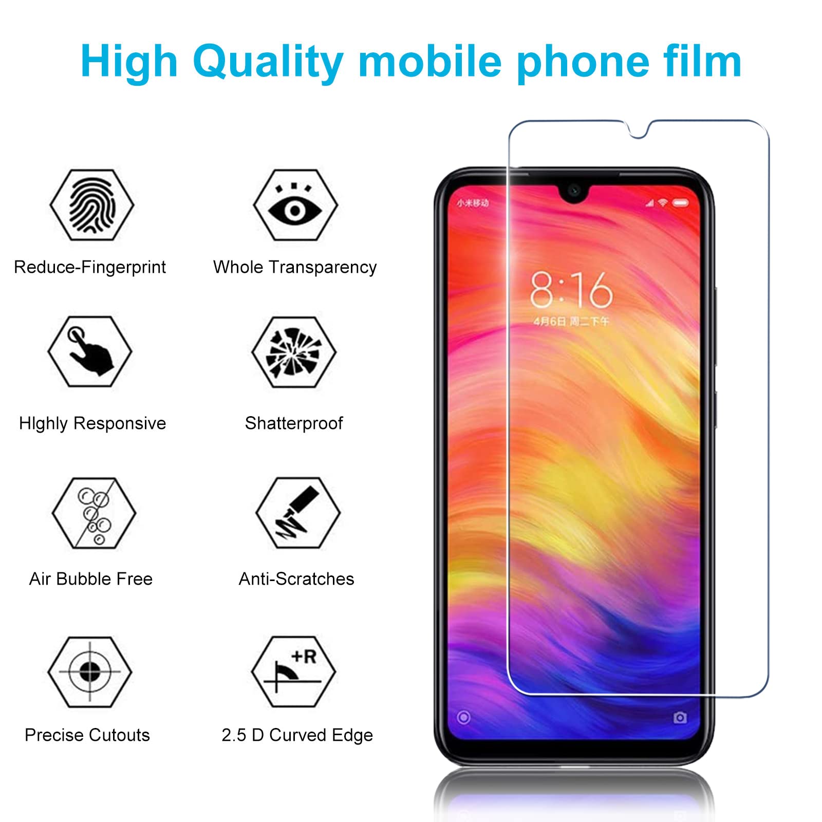 AICEK [2 Pack] Pellicola In Vetro Temperato Per Xiaomi Redmi Note 7 - Durezza 9H, Trasparente
