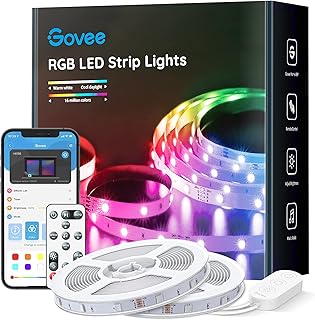 Govee LED Lights, 65.6ft Bluetooth LED Strip Lights with APP & Remote Control, Music Sync, Easy to Install, Multicolor Changing RGB Led Lights Strip for Bedroom, Kitchen, Ceiling, 2 Rolls of 32.8ft