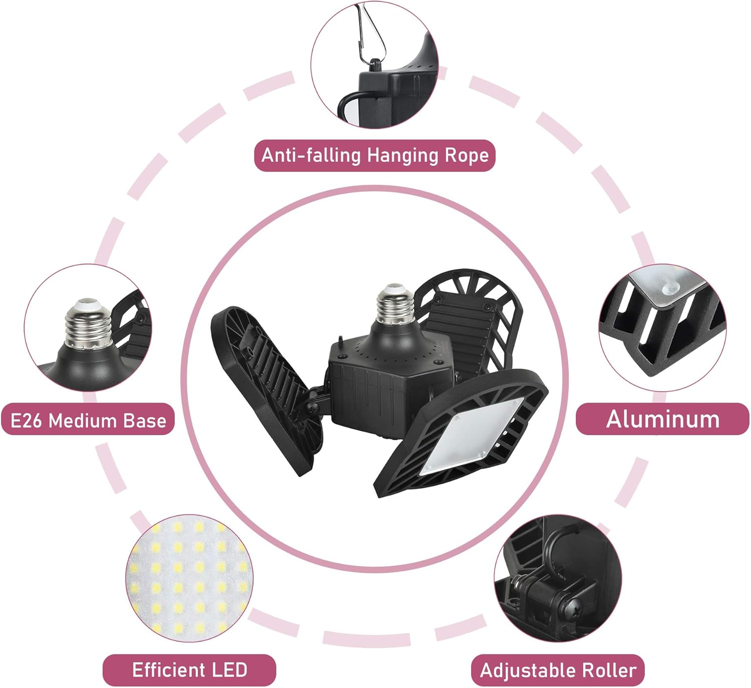 40% оƒƒ Dіѕсоunt LED Garage Light E26 Screw Base,Hansang 60W Deformable LED Lamp 6000K Daylight 6000LM LED Shop Light,Adjustable Aluminum Panels 360 Degree for Shop,Barn,Warehouse (NO MotionActivated)