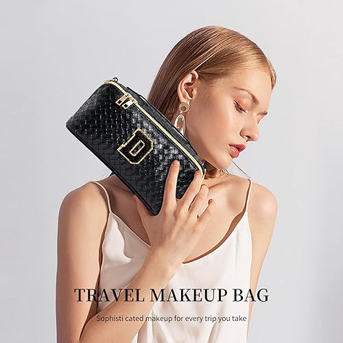 Miniatura 5 de Bolsa de maquillaje inicial, Negro -, Bolsa de maquillaje personalizada con letra inicial
