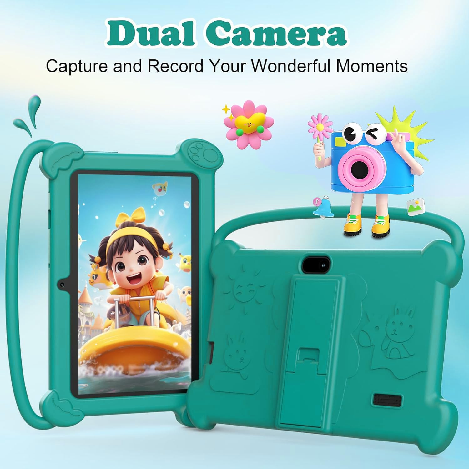 Tablet per bambini da 7 pollici 3-9 per bambini, 32 GB ROM con custodia antiurto, software Android per bambini installato Netflix, YoutTube, app aiwawa, controllo genitori, doppia fotocamera