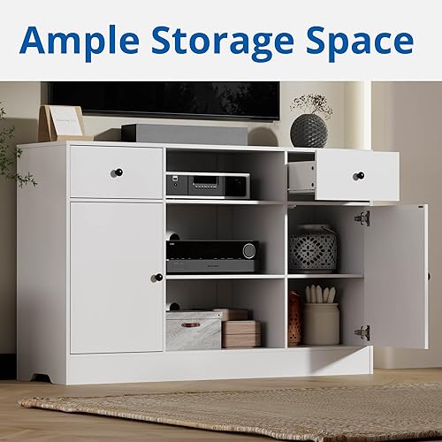 Miniatura 4 de Cozy Castle Moderno soporte de TV para televisores de hasta 65 pulgadas, soporte de TV con cajones y puertas, centro de entretenimiento alto con