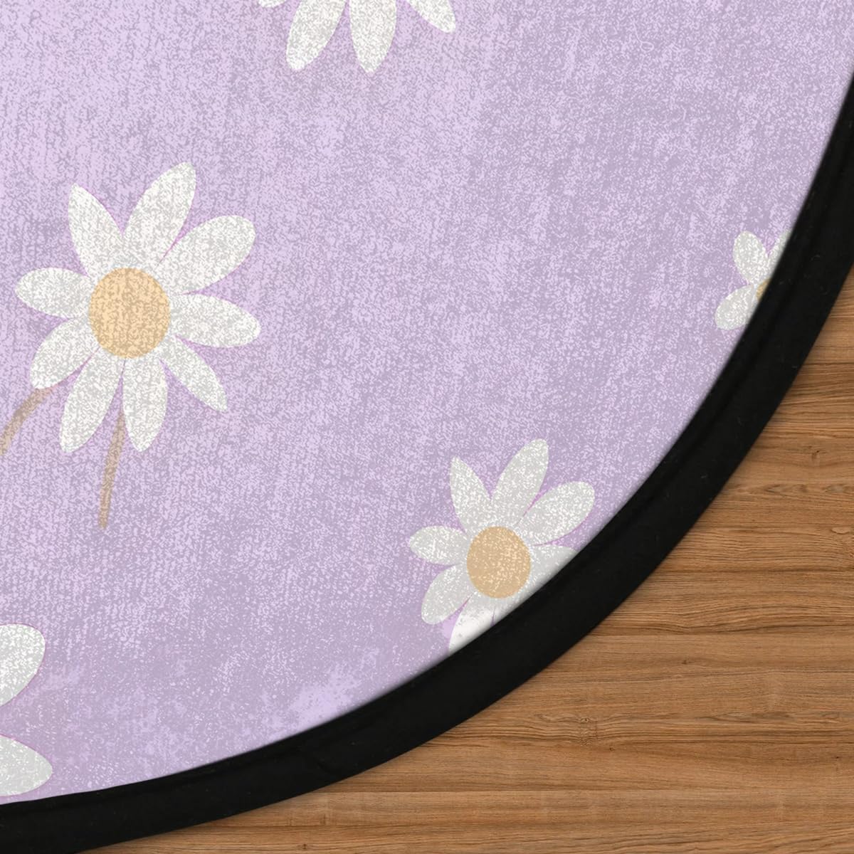 Daisy White Purple Round Area Rug 3ft Washable Soft Circle Rugs Non-Slip Indoor Floor Mats Throw Rug Carpet for Nursery Kids Room Living Room Entryway Bedroom Bathroom Decor