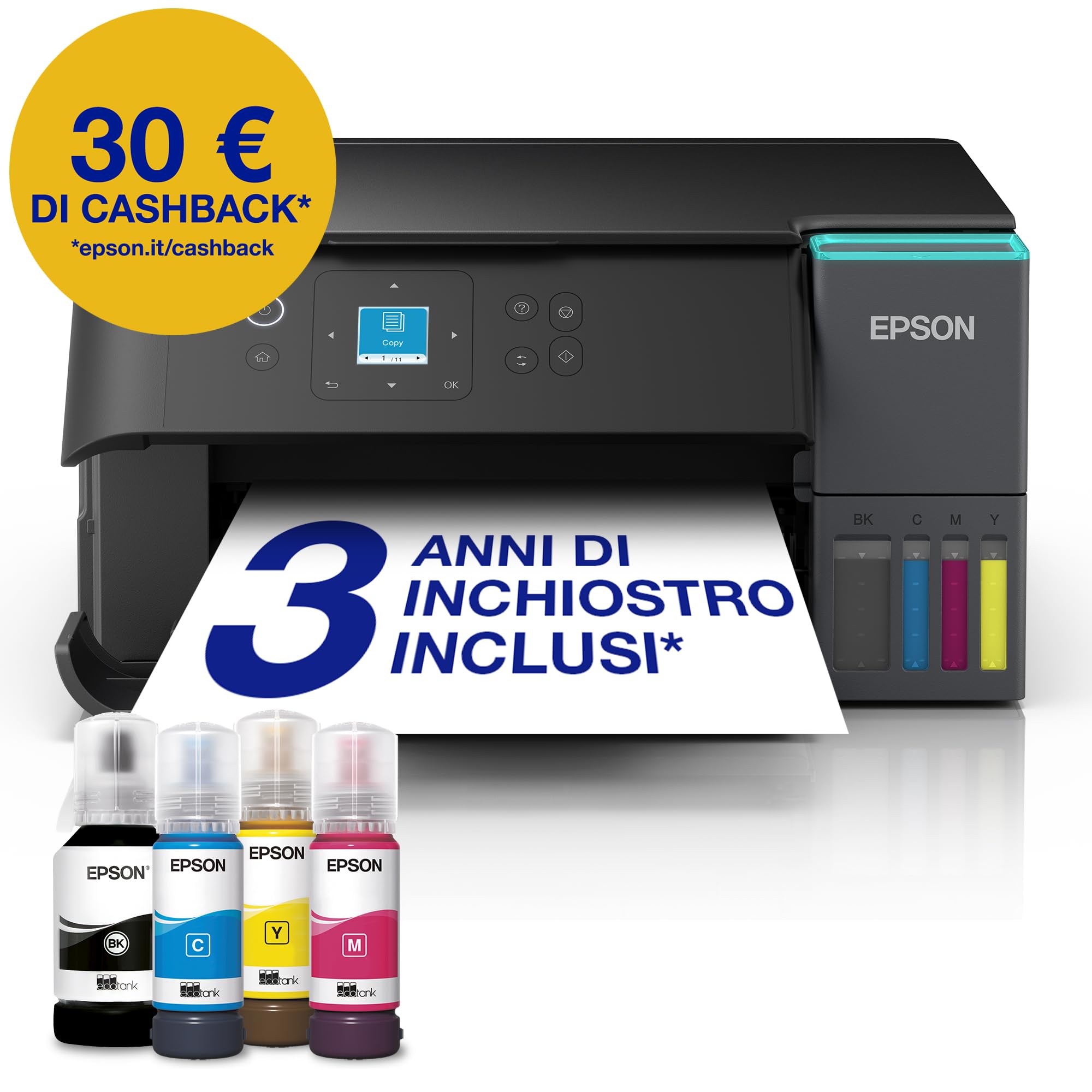 Epson EcoTank ET-2955 Stampante A4 Wi-Fi Stampa Copia Scansione Fronte/Retro Display LCD 3.7 cm 3 Anni Inchiostro Inclusi