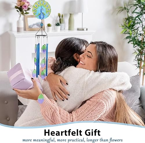 Miniatura 8 de MUMTOP Campanillas de viento para exteriores de cristal de pavo real, campanillas de viento de tono profundo para exteriores, únicas para patio,