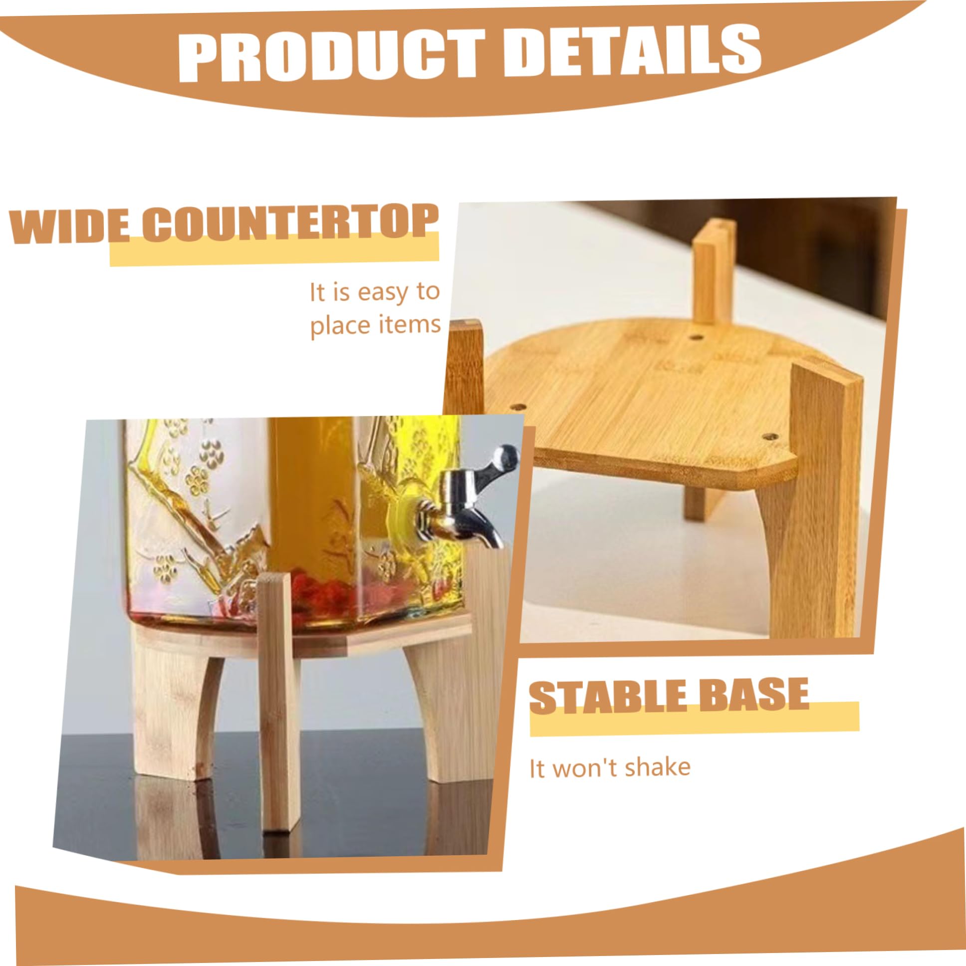 Soporte de dispensador de bebidas, soporte de dispensador de agua de madera portátil de 7.5 pulgadas, ideal para bebidas, limonadas, jugos