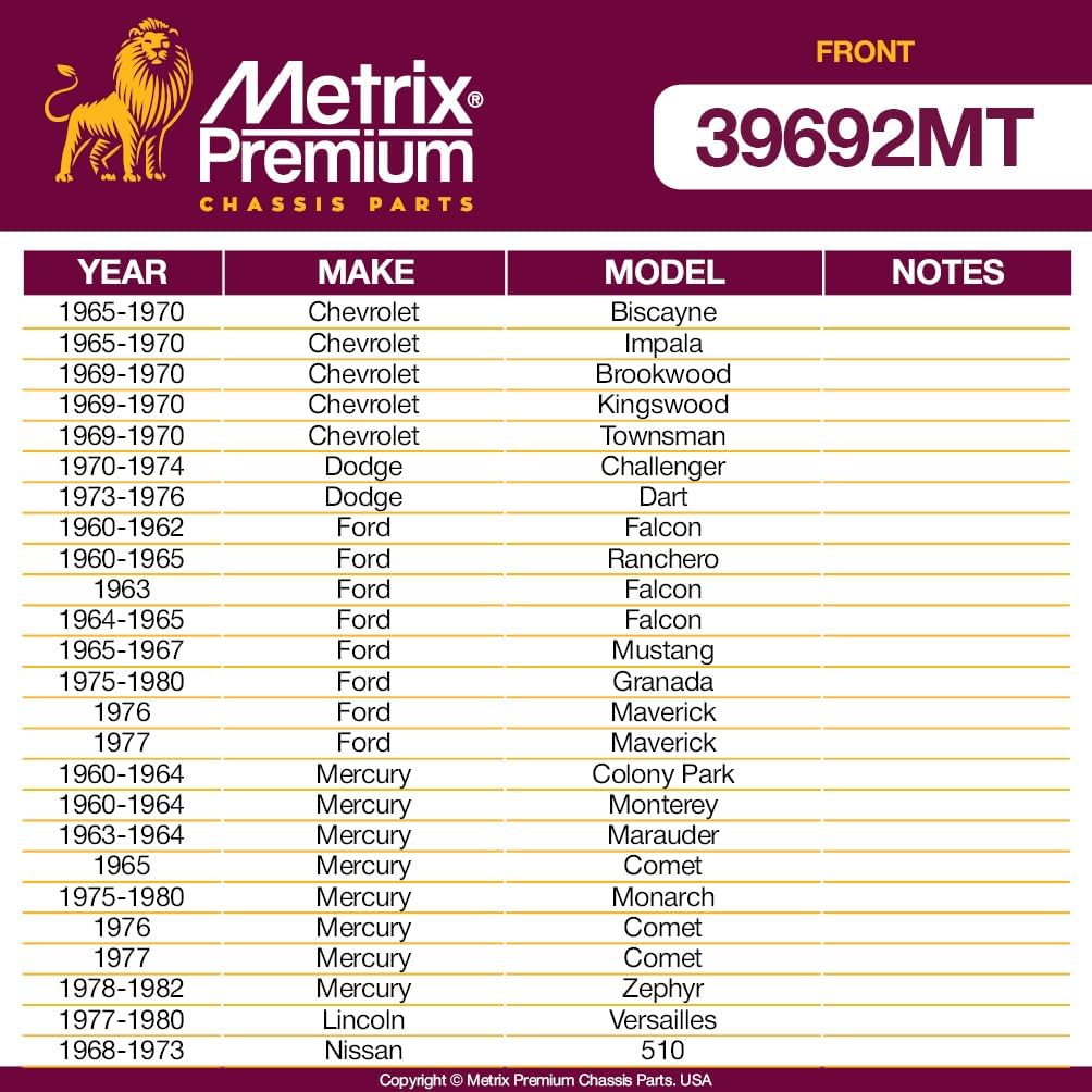 Metrix Premium Chassis Parts - Front Sway Bar Stabilizer Bar Link Fits 79-85 Buick Riviera, 65-70 Chevrolet Bel Air, Biscayne, 70-74 Dodge Challenger, 76 Ford Maverick, K700528, Made in Europe