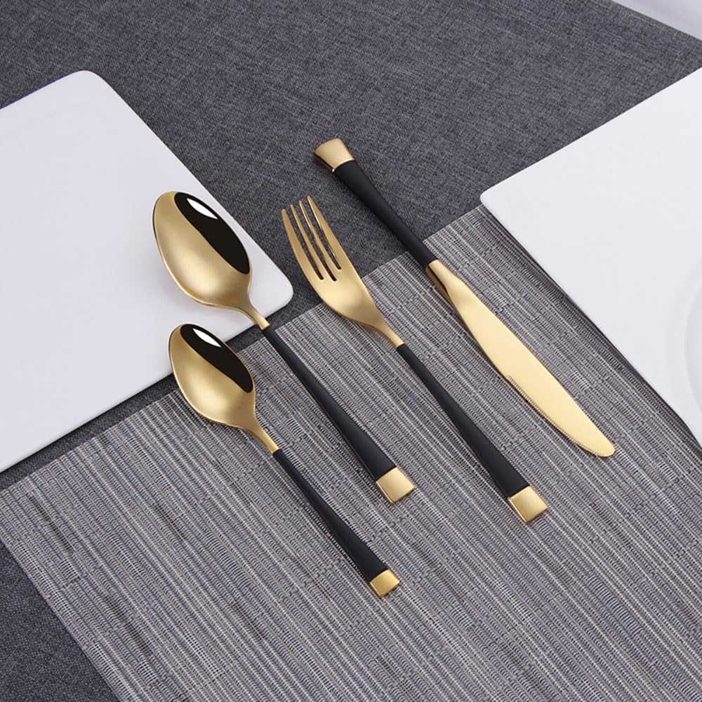 MBB Banquet Flatware Set Black Gold Stainless Steel Dinnerware Server Feast Service for 3