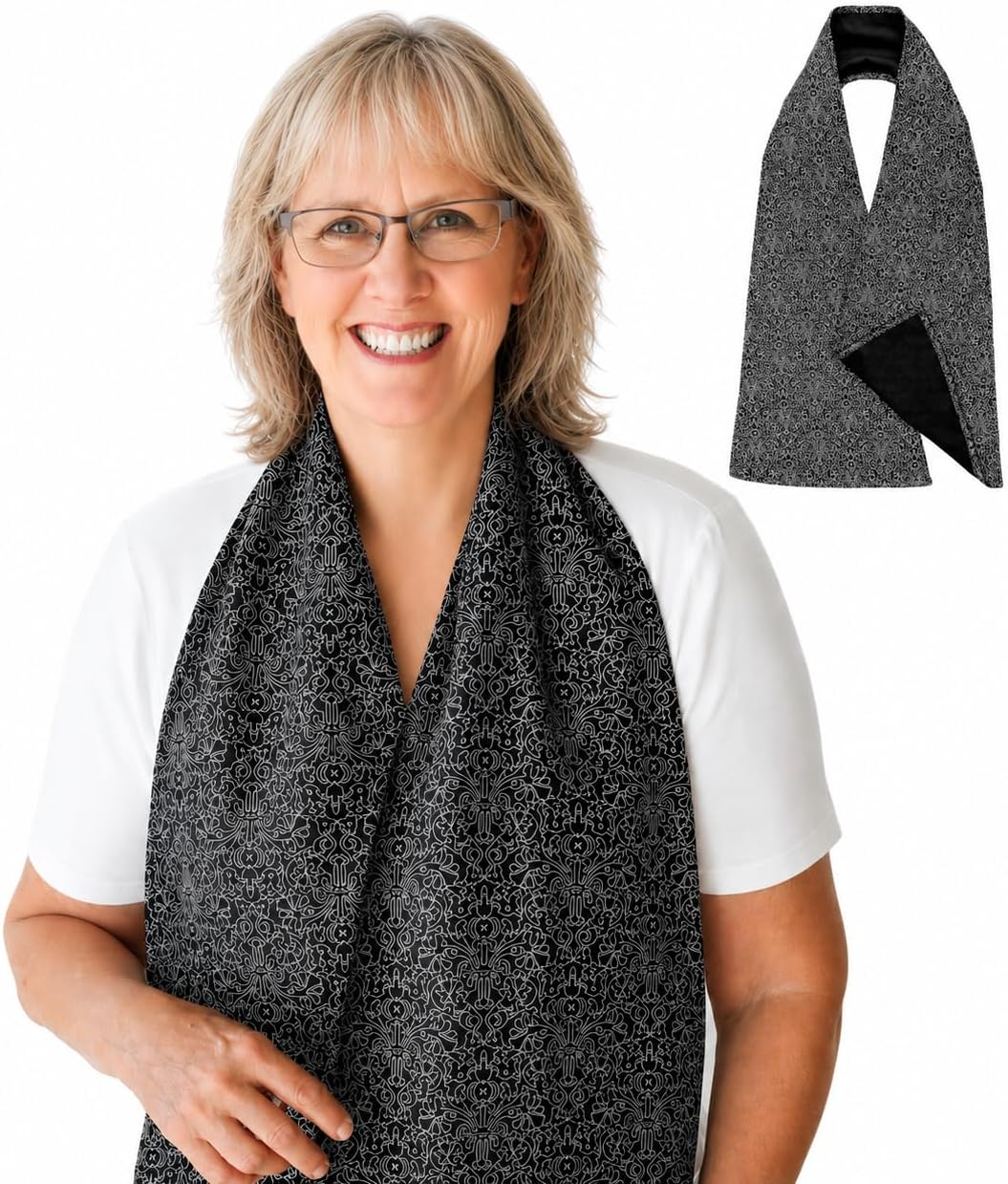 Adult Bibs for Women & Men - Reversible Black & White Dining Scarf - Clothing Protector