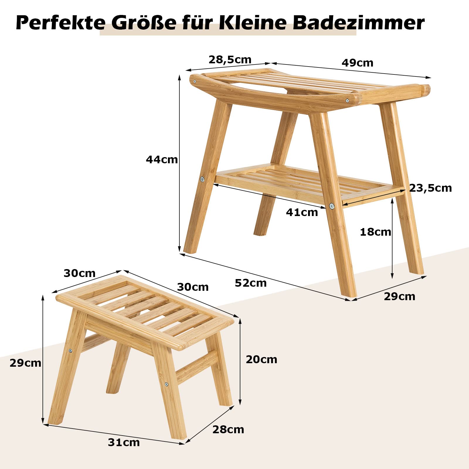 COSTWAY Ławeczka prysznicowa z podnóżkiem, taboret prysznicowy z bambusa, z półką, obciążenie do 150 kg, pomoc w kąpieli, taboret toaletowy dla kobiet w ciąży i starszych