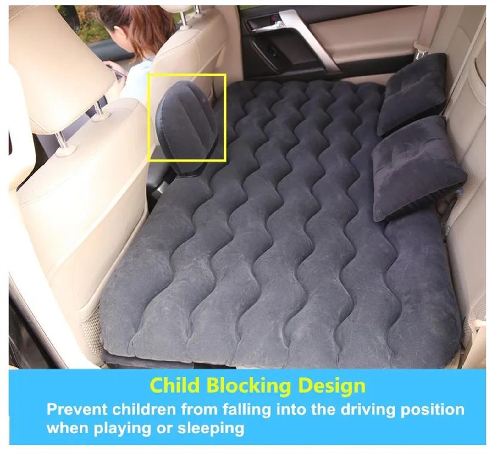 Generico Materasso Gonfiabile da Campeggio, Letto Gonfiabile per Sedile Posteriore Auto, Cuscino Gonfiabile da Viaggio per Esterni, Materiale Floccato Antiscivolo in PVC (Three)