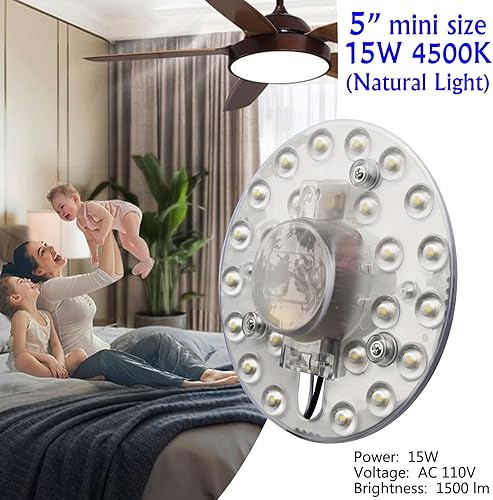 Miniatura 2 de OLYMSTAR Kit de luz LED para ventilador de techo de 15 W panel de luz LED para luces de ventilador de techo de montaje empotrado panel de luz LED de