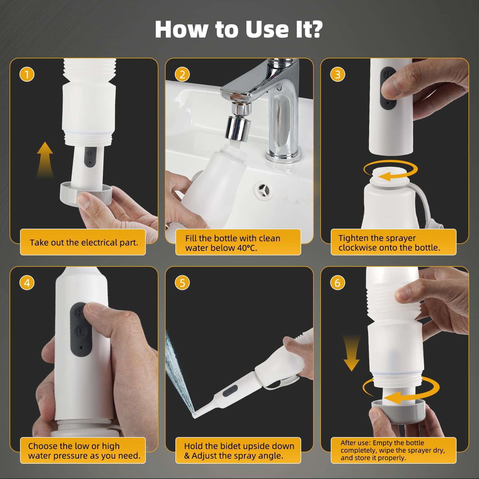 Hibbent Bidet portatile da viaggio, spruzzatore elettrico portatile ad alta pressione, bottiglia espandibile da 350-550 ml per igiene personale, ricaricabile USB-C, impermeabile, bidet da viaggio per