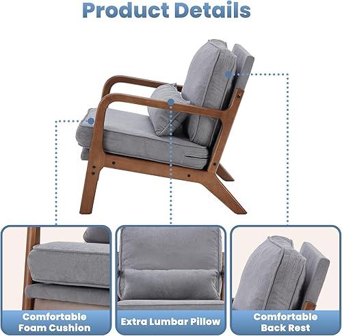 Miniatura 4 de DUMOS Juego de 2 sillas modernas de mediados de siglo, sillas decorativas con brazos y cojín de cintura, sillas de lectura para adultos, silla de