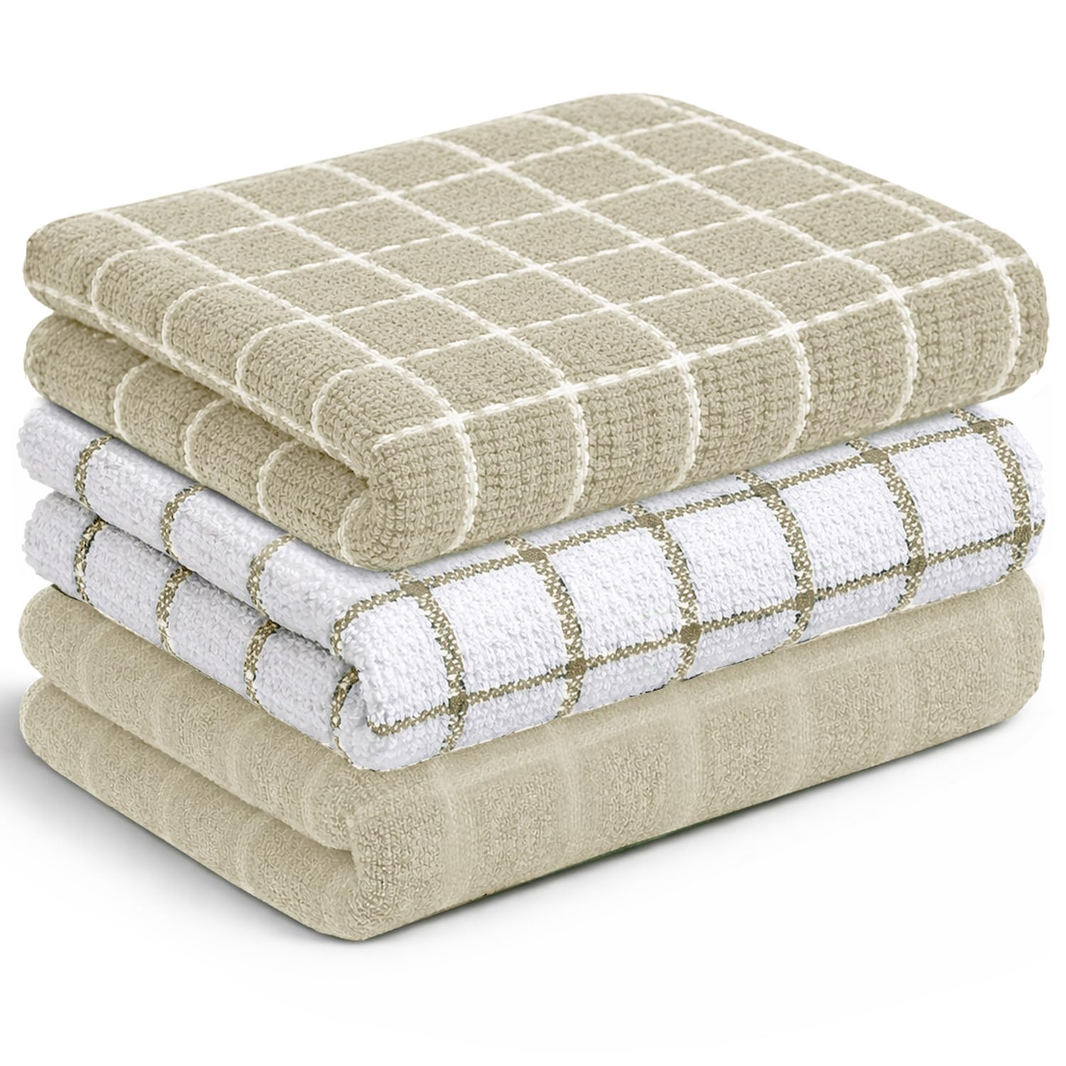 Velosso 3 Pack Everyday Cotton Tea Towel Set - Classic Check Design, Soft & Absorbent Kitchen Towels, Durable and Machine Washable, Ideal for Daily Use, Drying, and Cleaning (Taupe)