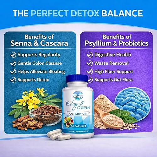 Miniatura 2 de 15-Day Digestive Detox Gut Cleanse – Senna, Cascara Sagrada, Psyllium Husk & Probiotics | Natural and Gentle Colon & Gut Support for Regularity,
