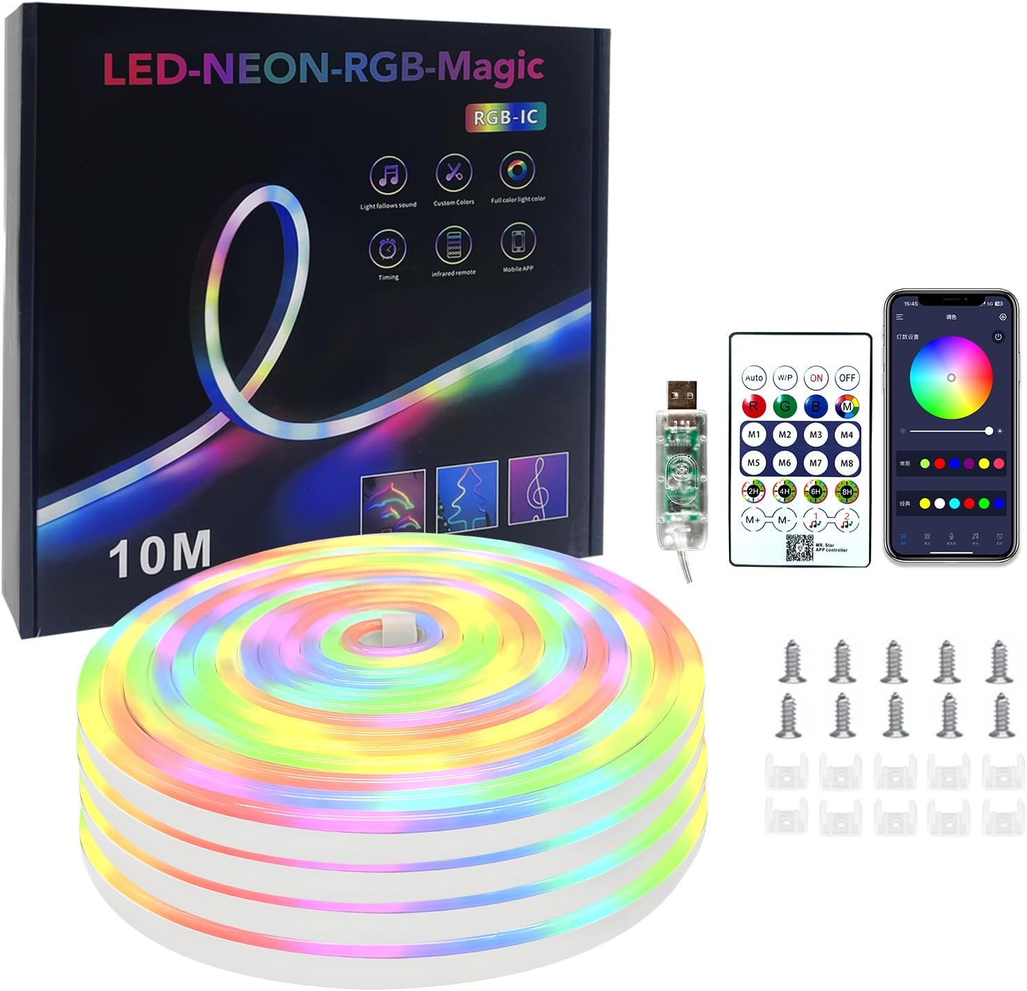 32.8ft Neon Rope Lights,LED Strip Lights - Waterproof, Bendable, Indoor/Outdoor Use for Parties, Home Decor (10M/32.8FT)