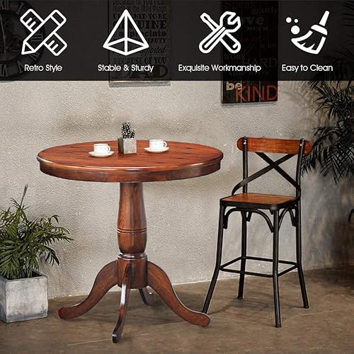 Miniatura 5 de DORTALA Mesa de comedor redonda de 32 pulgadas, mesa de pedestal clásica para 2-4 personas, mesa de cocina de madera, mesa de comedor de 32 pulgadas