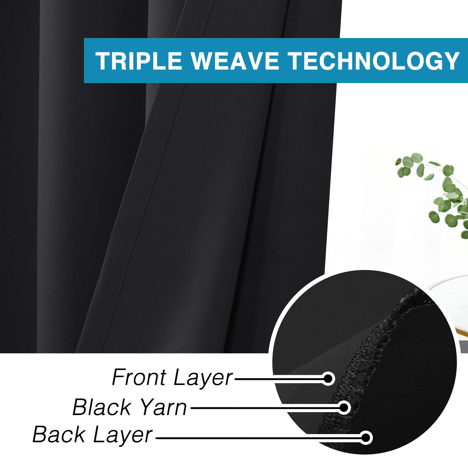 Flamingo P Blackout Curtains 63 Inch Length 2 Panles Set Thermal Insulated Light Blocking Soft Thick Grommet Curtain Drapes for Bedroom/Living Room Home Decoration Window Draperies, Jet Black