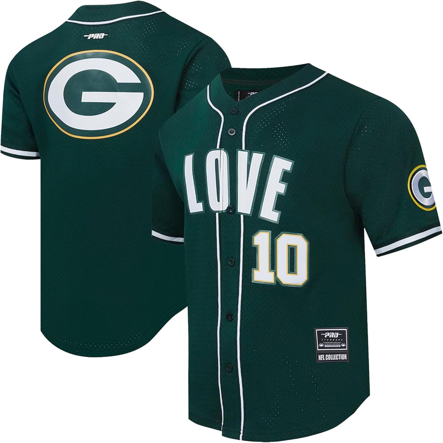 Pro Standard Men's Jordan Love Green Green Bay Packers Player Name & Number Mesh Button-Up Baseball Shirt