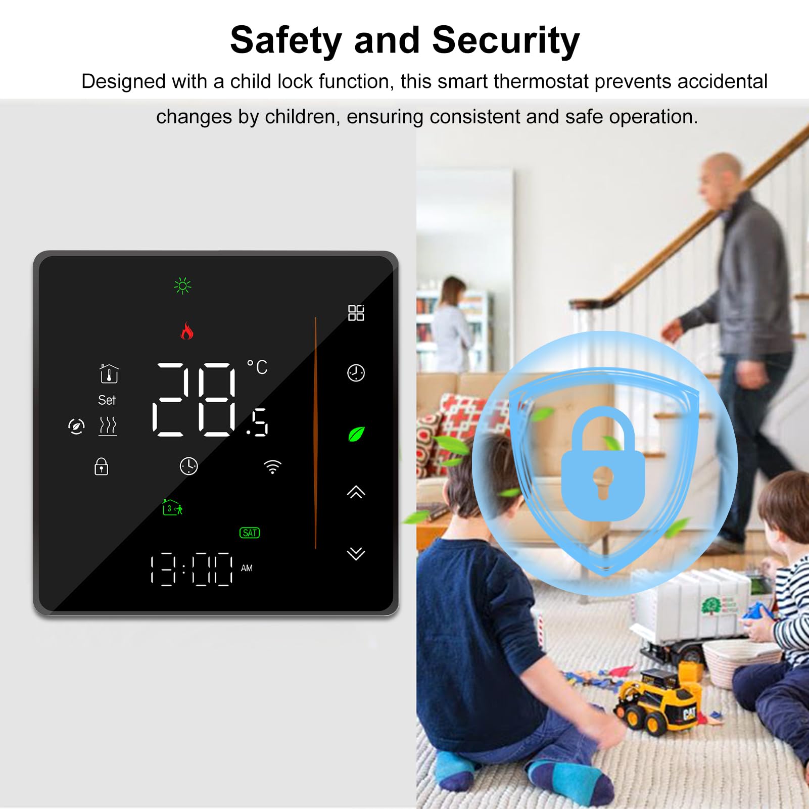 Inteligentny Termostat do Ogrzewania Podłogowego, Termostat WiFi z Wyświetlaczem LED, Sterowanie z Aplikacji, Programowalny Tygodniowy, dokładność ±1°C, (BHT-006GALW Wodne ogrzewanie
