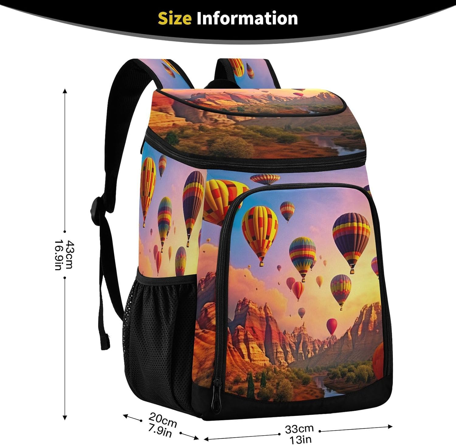 Flying Hot Air Balloons Cooler Backpack 36 Cans Leakproof Waterproof Backpack Cooler Bag Beach Accessories Travel Camping Fishing Backpack for Women Men