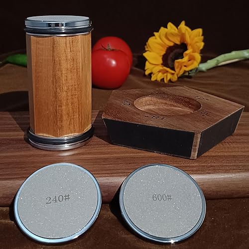 Miniatura 2 de Afilador de cuchillos de acacia para borde recto con diamantes industriales y piedra de afilar para acero de cualquier dureza con 12 & 15 & 18 & 20