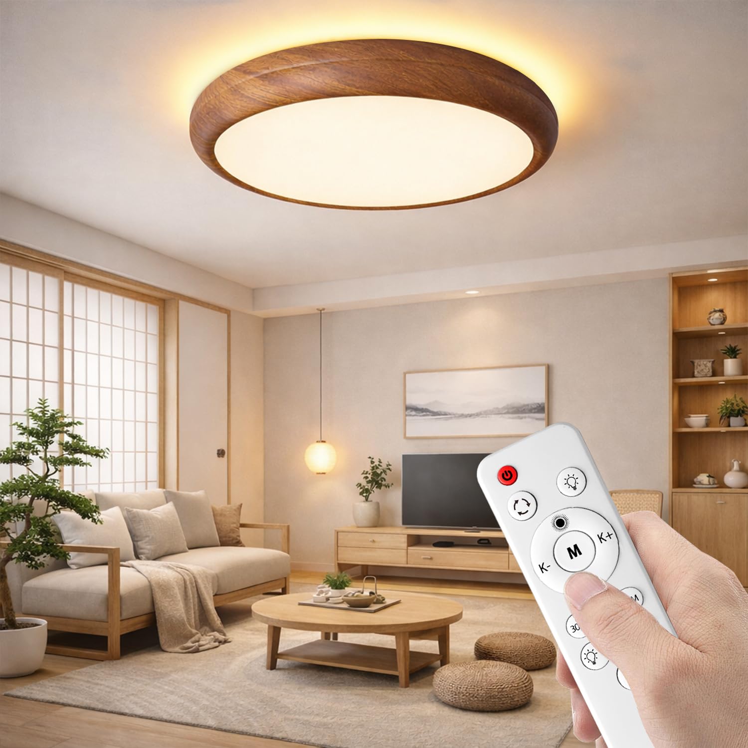 Amazon.co.jp : LED シーリングライト 和風 和室 4~6畳 天然木製 led