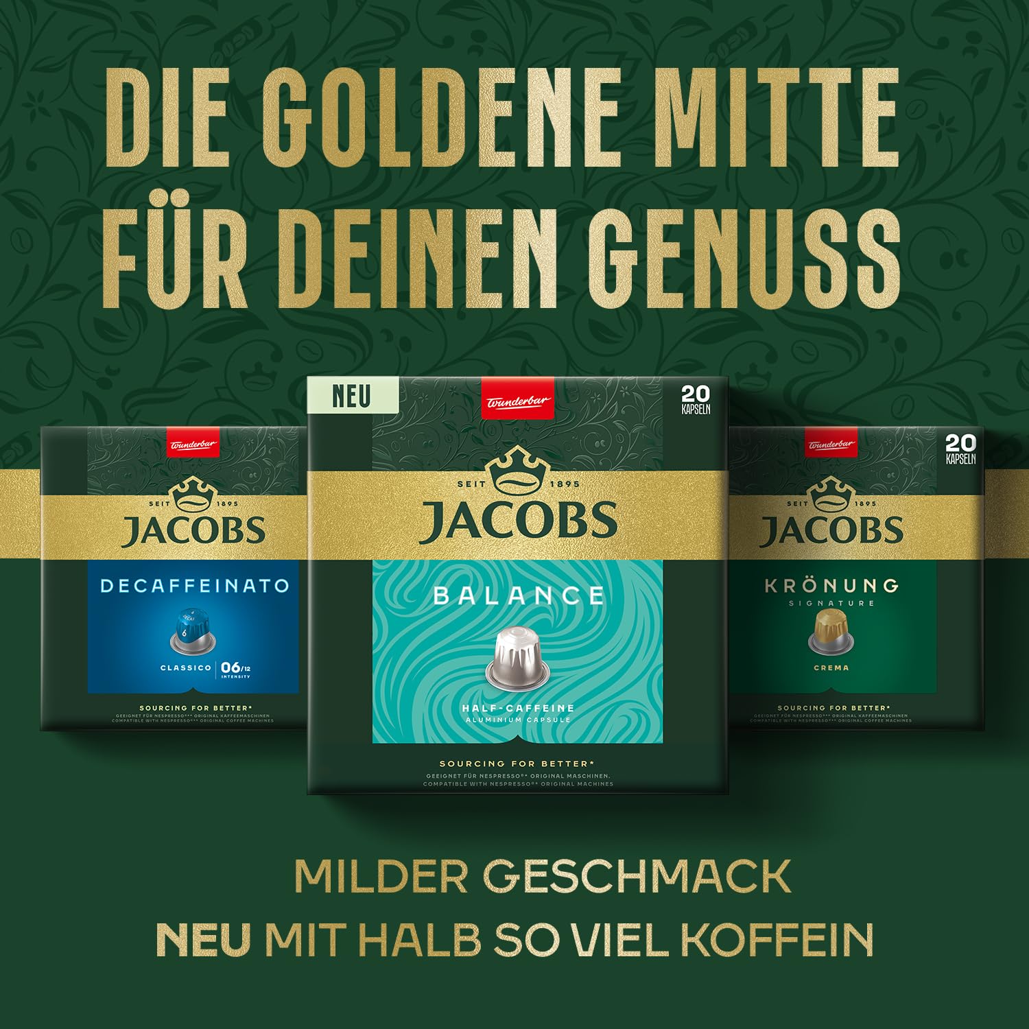Jacobs Kaffeekapseln Lungo Decaffeinato, Intensität 6/12, 10 x 20 Getränke, Nespresso* kompatible Kaffee Kapseln, 200 Kapseln