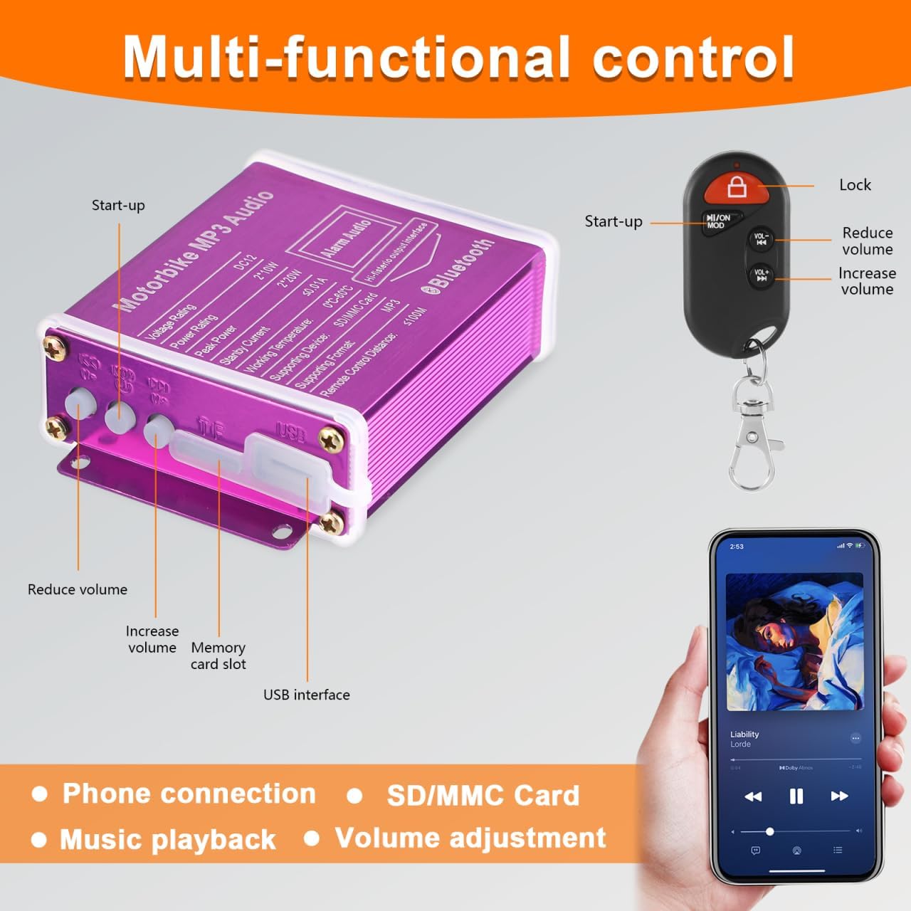 OUNONA 1set Wireless Motorcycle System Compact Stereo Audio for Motorcycles Easy Installation Strong Compatibility Multi-Functional Control for Music and Calls - Image 8