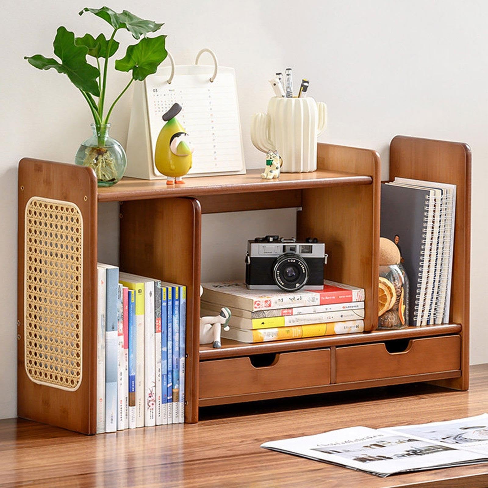 Schreibtisch Organizer Aufsatzregal mit 2 Schubladen,Schreibtischregal Holz