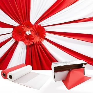 2 Rolls 100ft Circus Tablecloth Roll with Slide Cutter, Thickened Plastic Red and White Disposable Table Cover DIY Carnival Tent Party Supplies for Ceiling Wall Drapes Backdrop Curtains 54'' x 100'