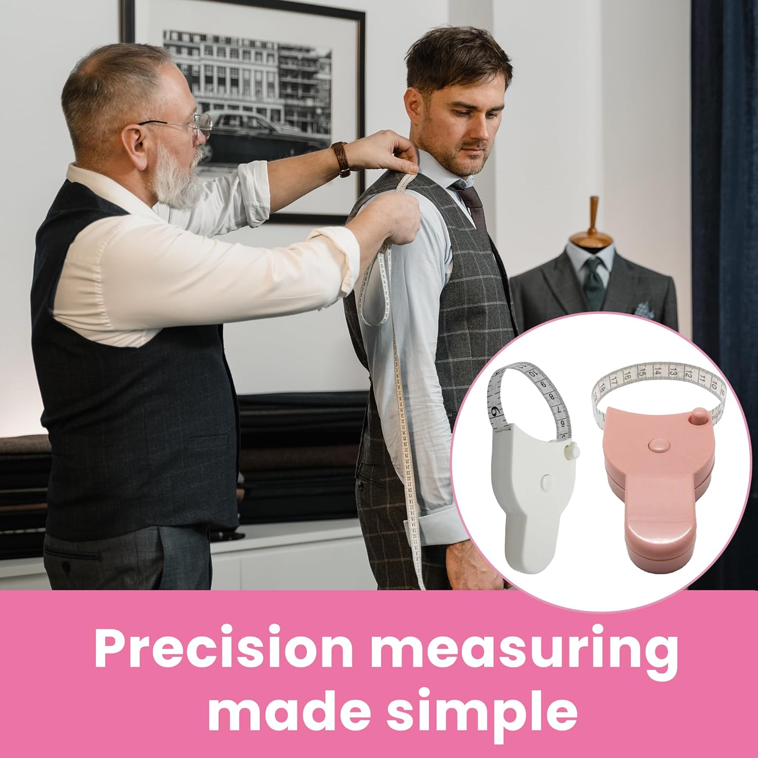 Gadgetime USA Body Measuring Tape Set (Pack of 2) - Telescopic Measuring Tool - Sele Retractable Cute Tape Measure for Waist & Body Measurement, Sewing, Tailor, Craft, DIY, Knitting, Fitness