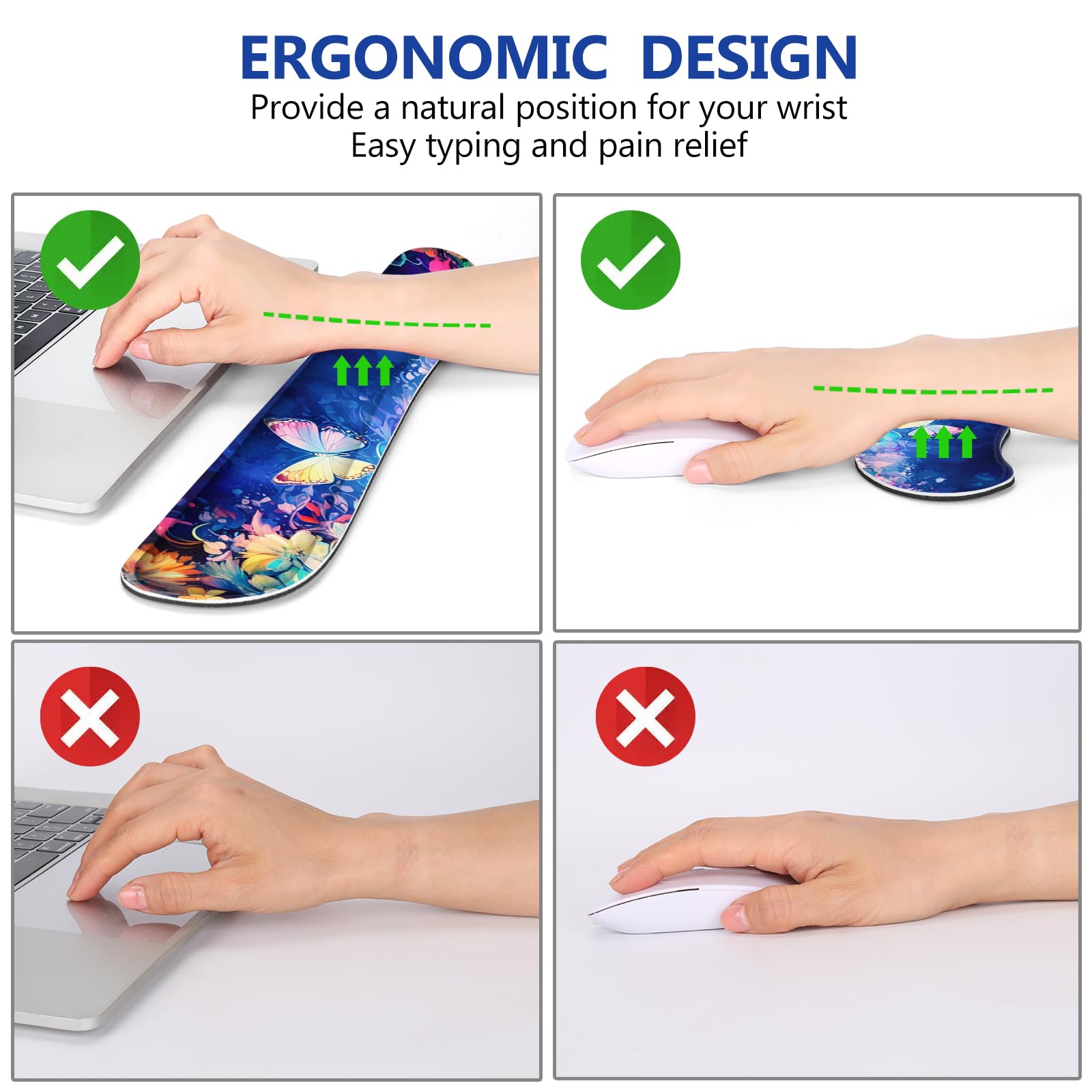 DINKY Zestaw podkładek pod mysz, duża podkładka pod mysz do gier + ergonomiczna podkładka pod nadgarstek z pianki z pamięcią kształtu, łatwe pisanie, ulga w bólu, 4 szt. (89 cm x 40 cm), rozszerzona