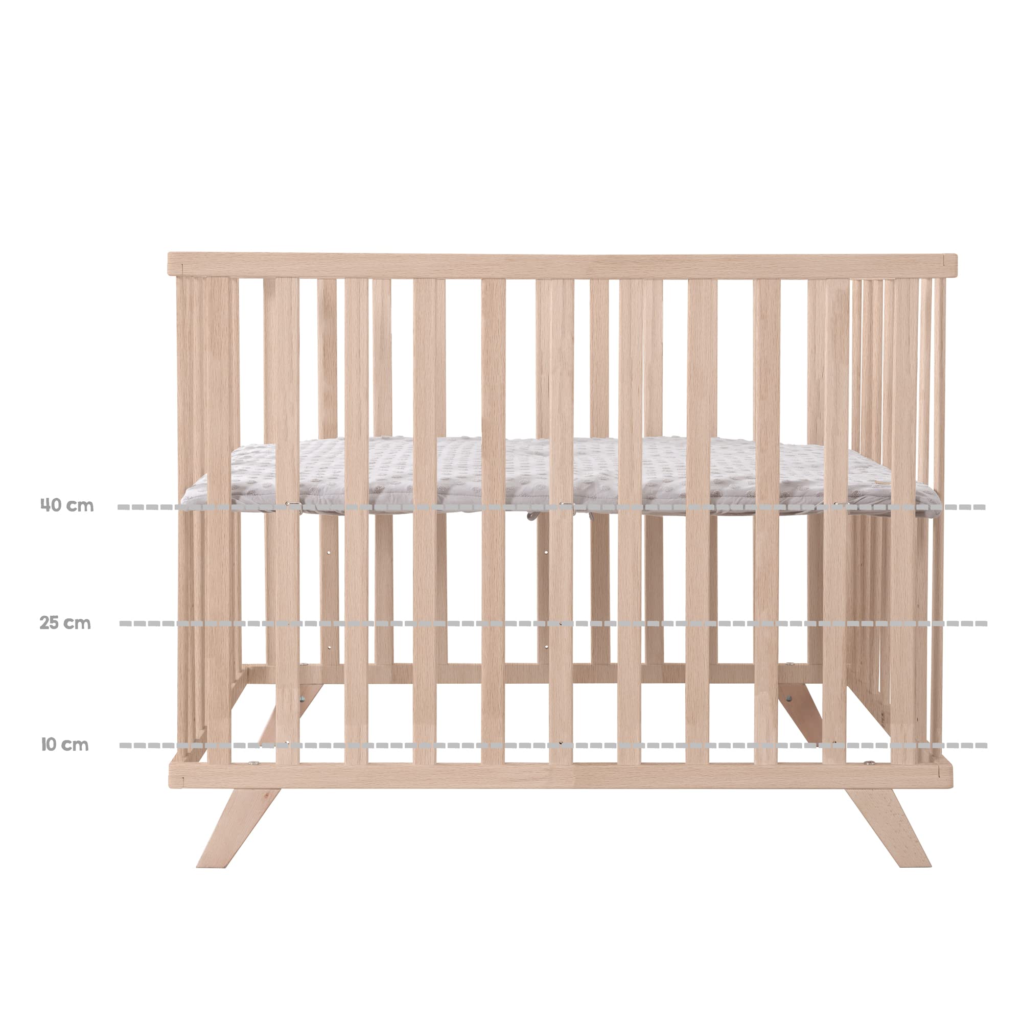 roba Laufgitter 75 x 100 cm - Baby Laufstall inkl. Einlage Lil Planet grau - GOTS und Oeko-Tex 100 zertifiziert - 3-fach höhenverstellbar - Holz natur