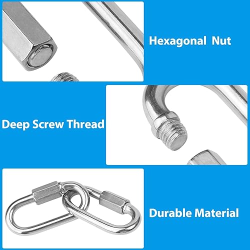 Miniatura 5 de Paquete de 16 mosquetones de bloqueo ovalado M6 de acero inoxidable, clips de mosquetón resistentes de 14 pulgadas, eslabones de cadena rápida de