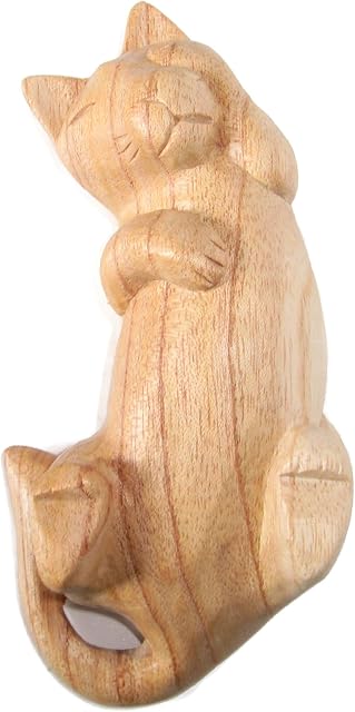 Brave Wings Hand Carved Wooden - Sleeping Cat Wood Carving - Wood Ornament Sculpture Figurine Statue Unique Table Decoration Home Decor Gift for Christmas - 1939