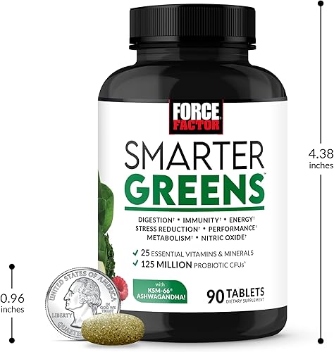 Miniatura 7 de FORCE FACTOR Smarter Greens Tabletas, suplemento de verduras con más de 25 superalimentos y antioxidantes para mejorar la digestión, reducir el