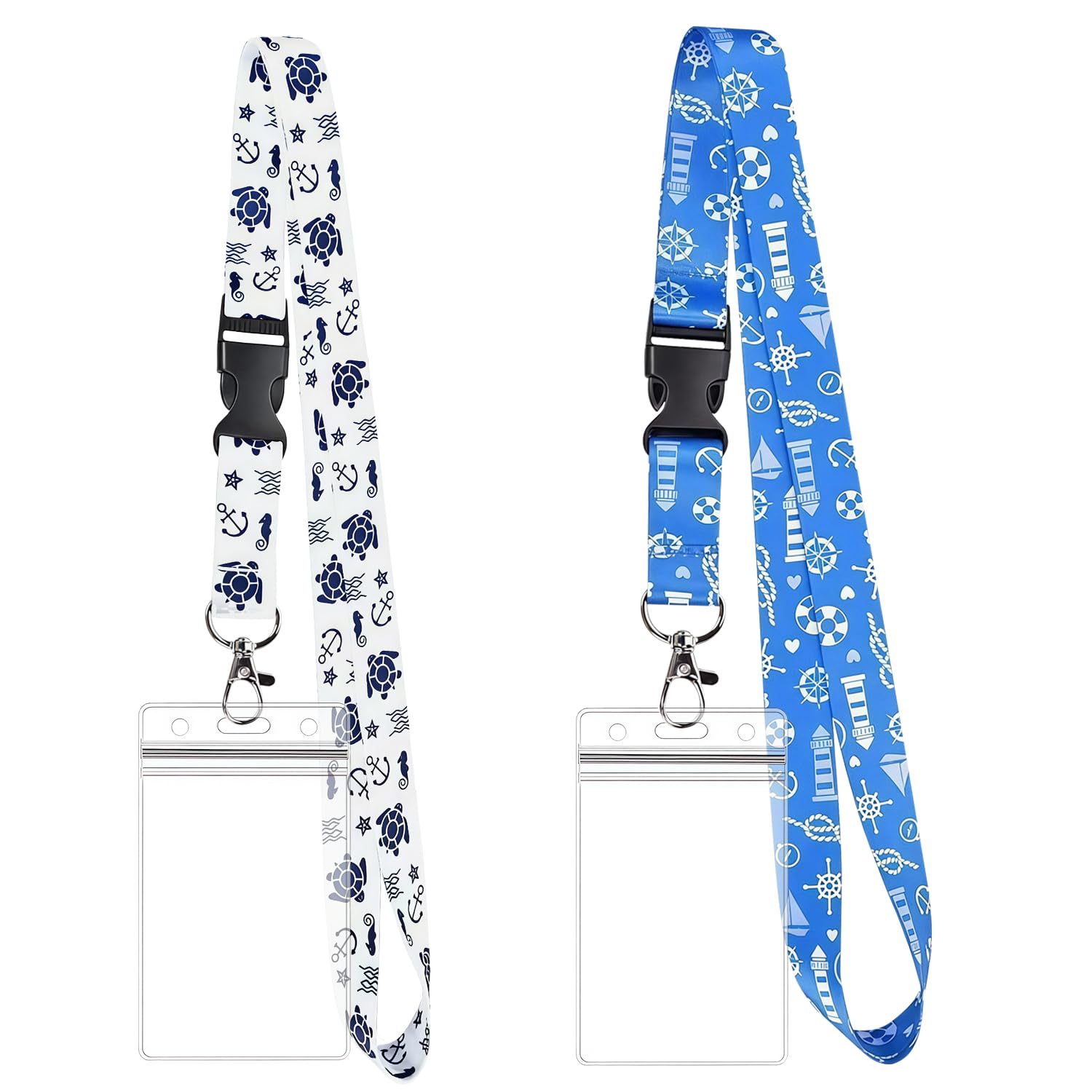 2 Pcs Cruise Lanyard with Card Holder, Lanyard Card Holder | Clear Waterproof Detachable Neck Strap ID Badge Holder for Cruise Ship Key Cards Office School(White, Light Blue)