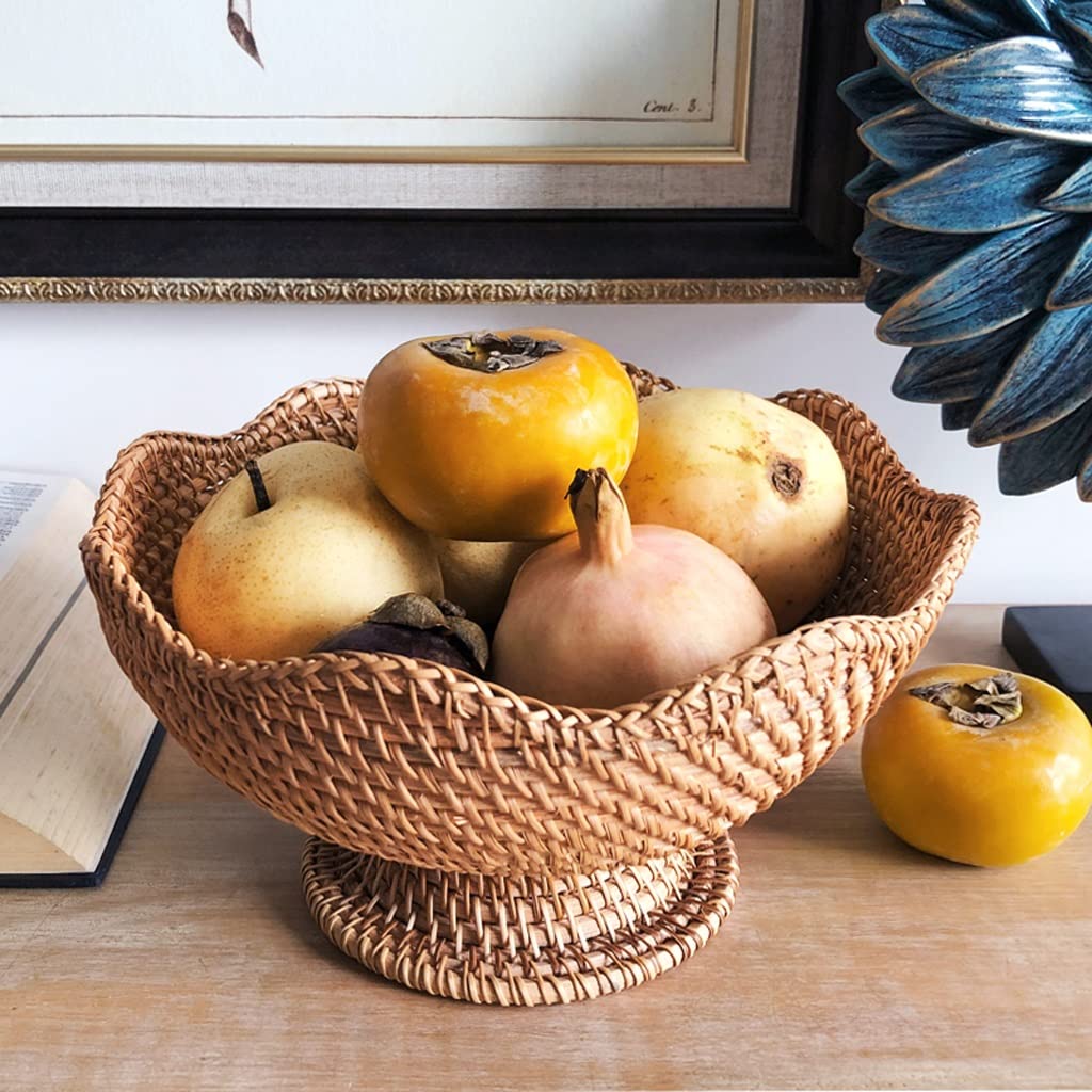 Kosz na Owoce Patera na Owoce Miska na Owoce Rattan Fruit Basket Uchwyt do przechowywania do chleba Warzywa Miska Przechowywanie Żywności Organizowanie kuchni Counter Desk Countertop Koszyk na Owoce