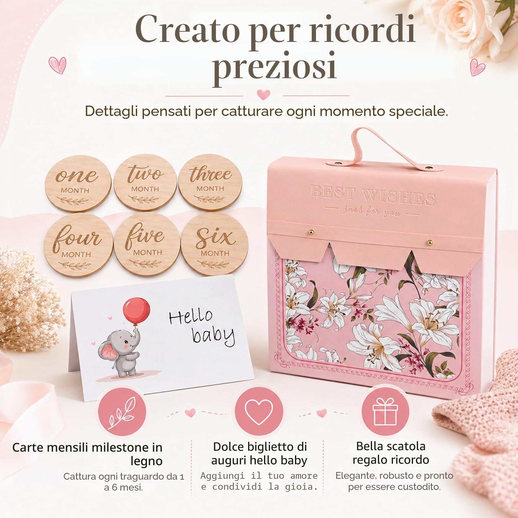 Regalo per neonati – Set regalo per bebé da 15 pezzi Include copertina, body, bavetta, massaggiagengive, spazzola in legno, carte traguardo, calzini e scatola dei ricordi. (Rosa)