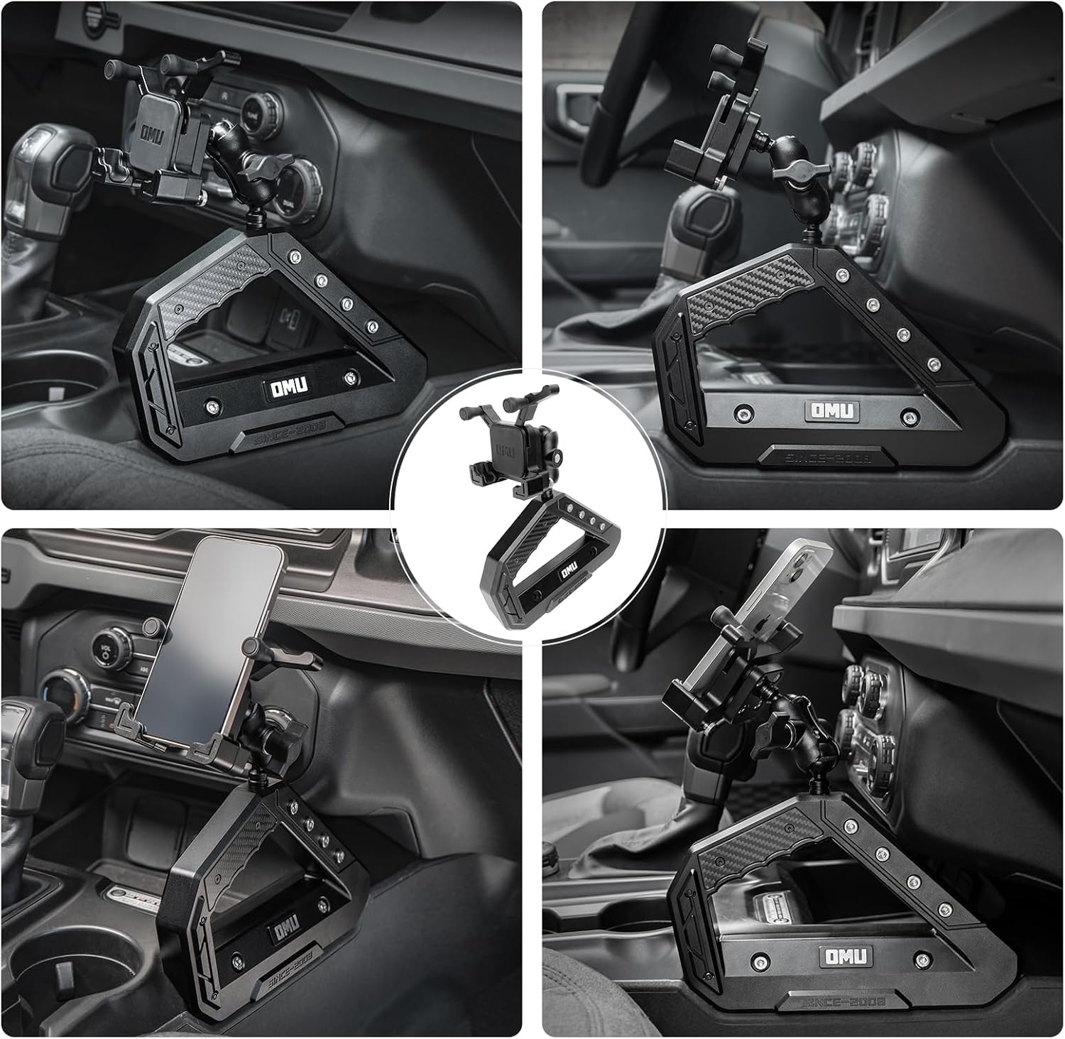 OMU Genesis Series Aluminum Center Console Grab Handle with Phone Holder Compatible with 2021 2022 2023 2024 Ford Bronco Adjustable Anti-Shake Stabilizer Cell Phone Holder