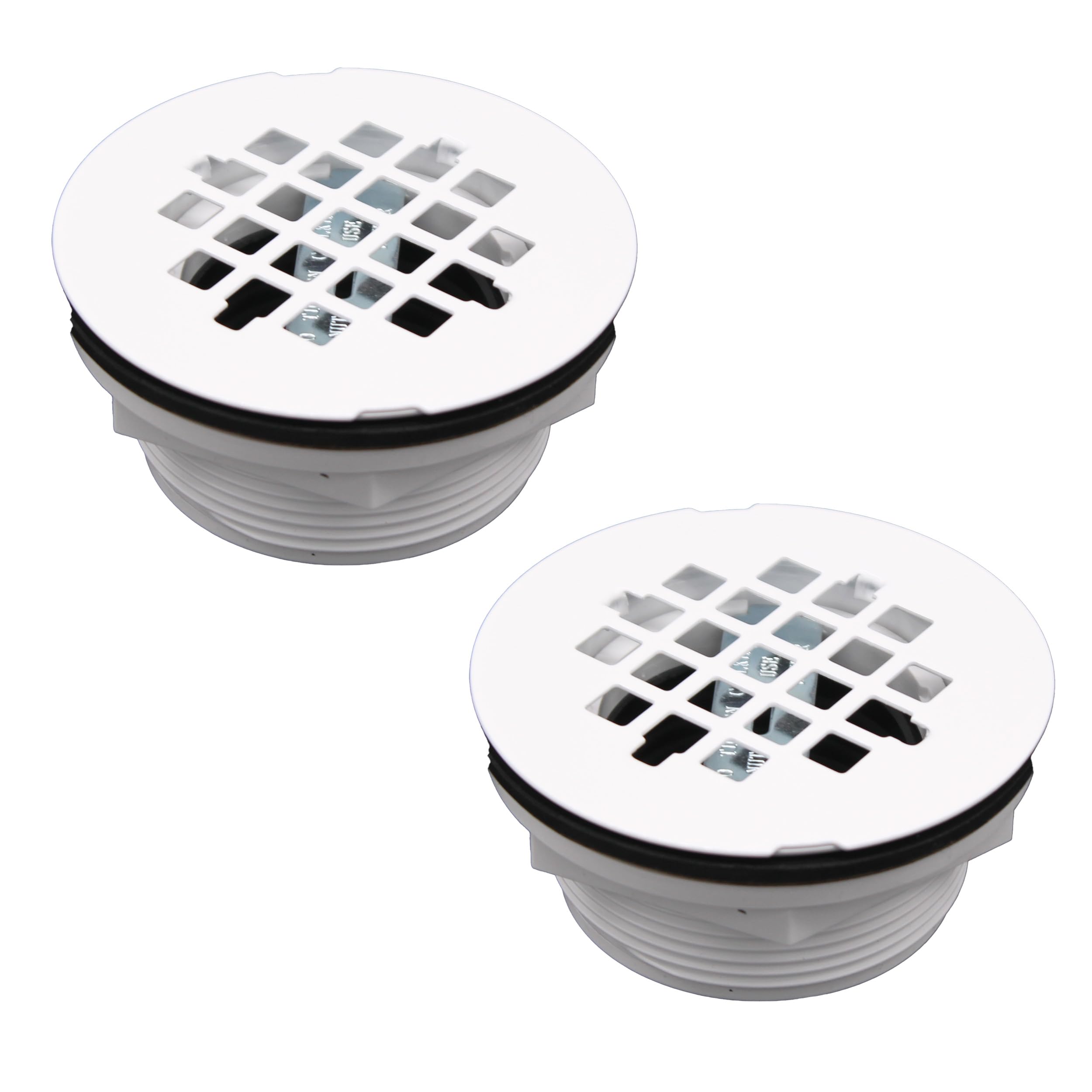 Westbrass D206P-2-50 2" No-Caulk PVC Compression Shower Drain with 4-1/4" Round Grid Cover, Powder Coat White (2-Pack)