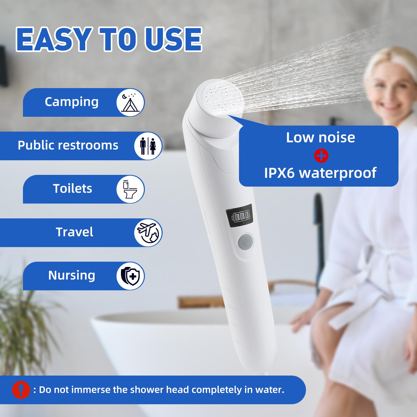 Bidet Portatile, 1L Bidet Elettrico, Spruzzatore Portatile per Bidet, Doccia Portatile Campeggio, Può Essere ricaricato, Campeggio, Doccia Unisex Adulto